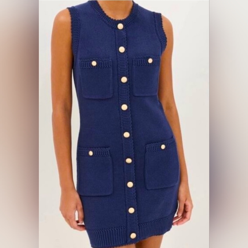 Caroline Constas Navy Sleeveless Sweater Dress